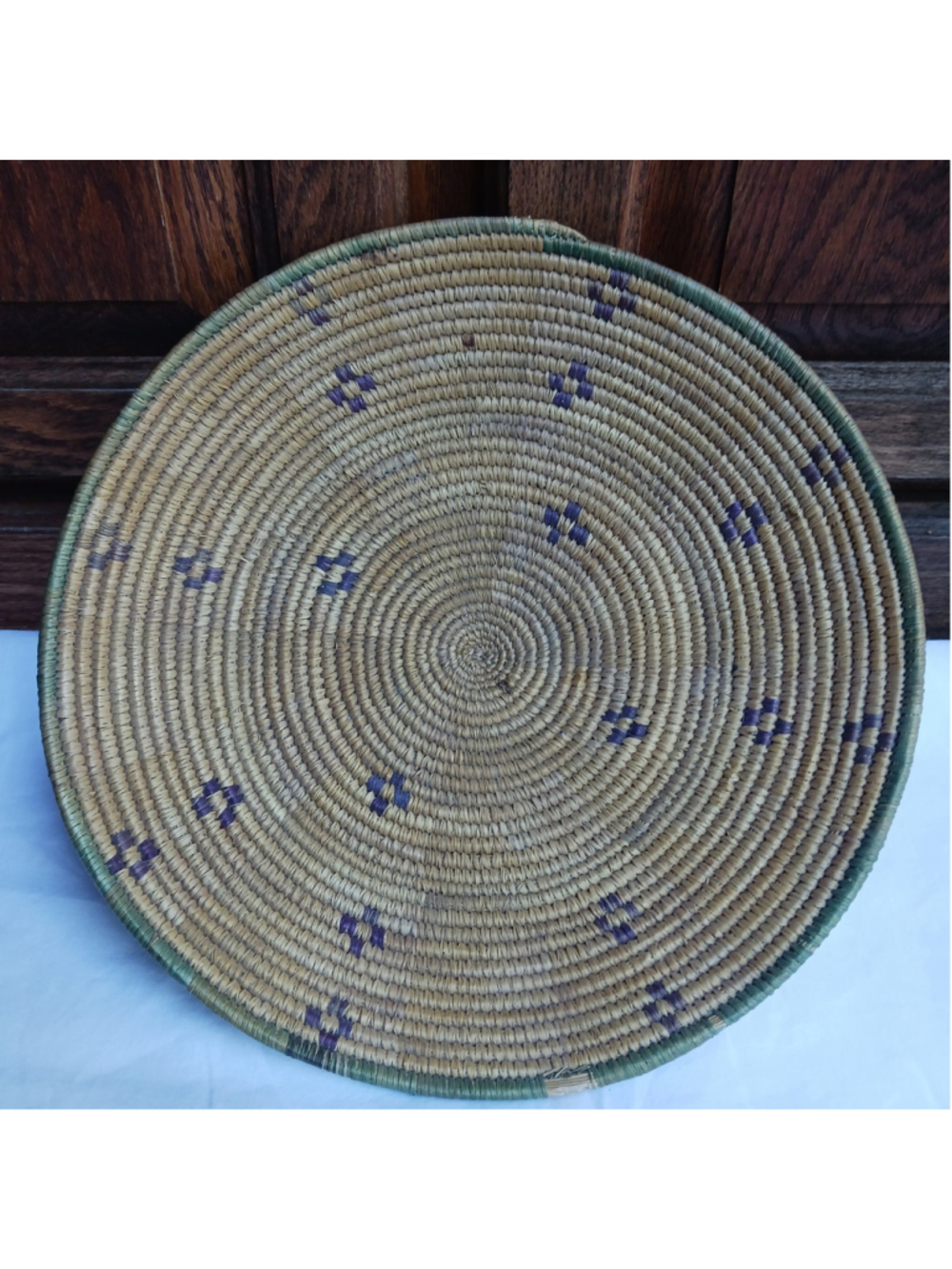 VTG Primitive Hand Woven Coil Grass Basket Bowl 11-in Farmhouse Folk Art